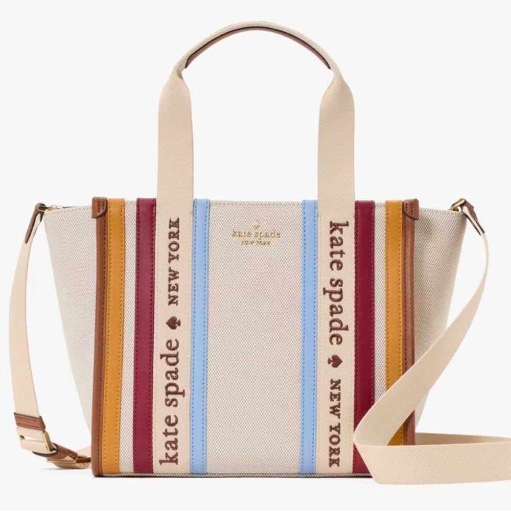 NWT Kate Spade New York Kip Stripe Canvas Small Tote Crossbody Bag, Multi NEW